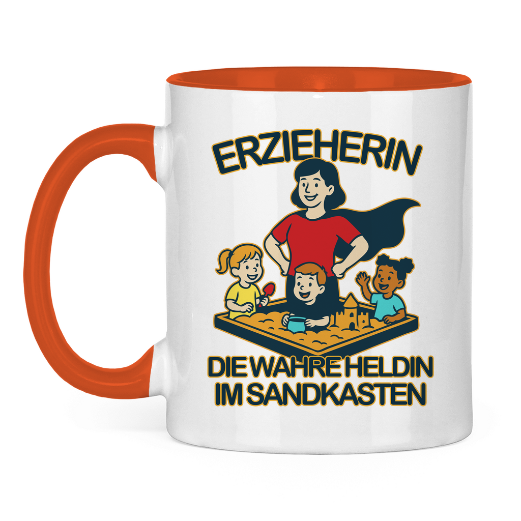 Tasse zweifarbig Erzieherin - Die wahre Heldin im Sandkasten