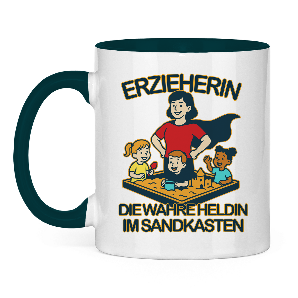 Tasse zweifarbig Erzieherin - Die wahre Heldin im Sandkasten