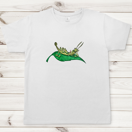 Herren T-Shirt Krabbelcrew Dornschrecke Kasimir liegt auf einem Blatt