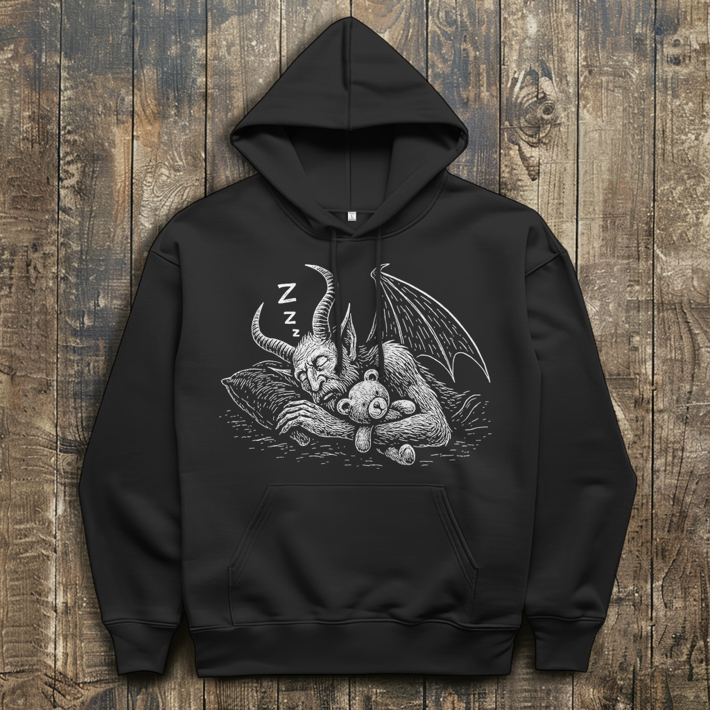 Herren Hoodie Schlafender Dämon mit Kuschelbär