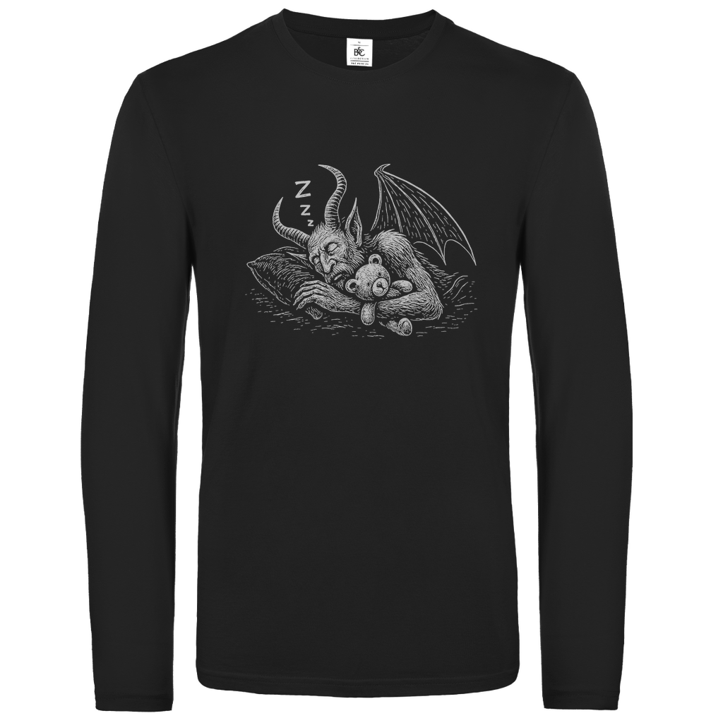 Unisex Langarmshirt Schlafender Dämon mit Kuschelbär