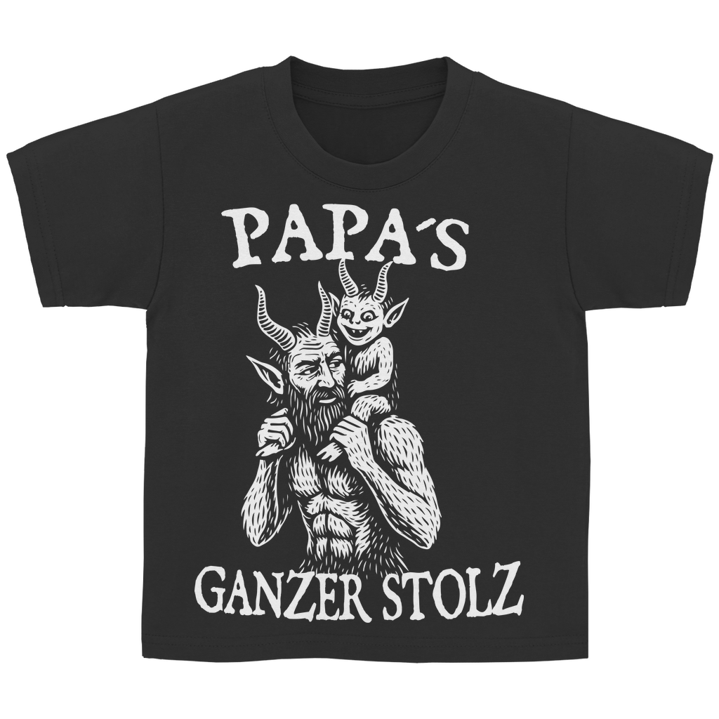Kinder Basic T-Shirt Papa’s ganzer Stolz – Dämonische Vaterfreuden