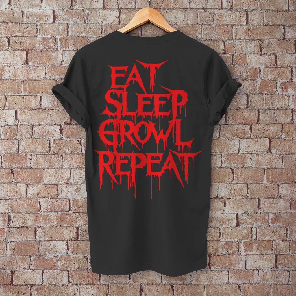 Herren T-Shirt Eat Sleep Growl Repeat – Death Metal Life Cycle