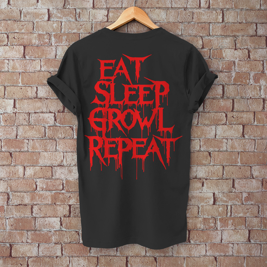 Herren T-Shirt Eat Sleep Growl Repeat – Death Metal Life Cycle