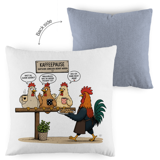 Kopfkissen zweifarbig Kaffeepause Hühner
