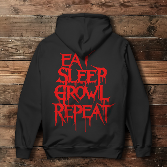 Damen Hoodie Eat Sleep Growl Repeat – Death Metal Life Cycle