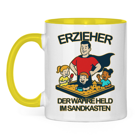 Tasse zweifarbig Erzieher - Der wahre Held im Sandkasten