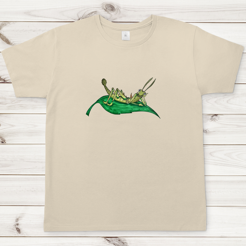 Herren T-Shirt Krabbelcrew Dornschrecke Kasimir liegt auf einem Blatt