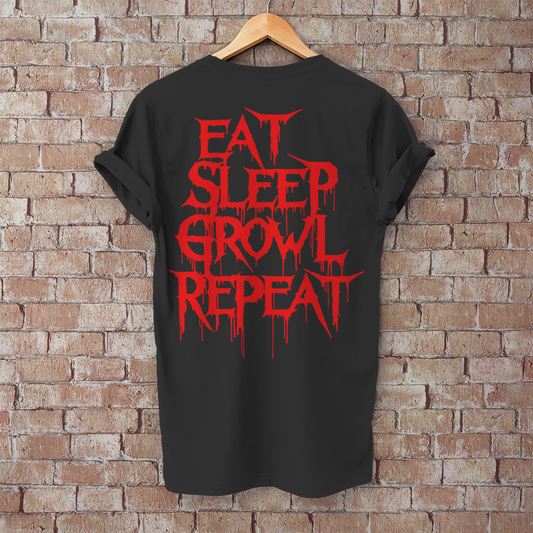 Herren T-Shirt Eat Sleep Growl Repeat – Death Metal Life Cycle