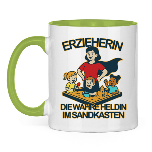 Tasse zweifarbig Erzieherin - Die wahre Heldin im Sandkasten