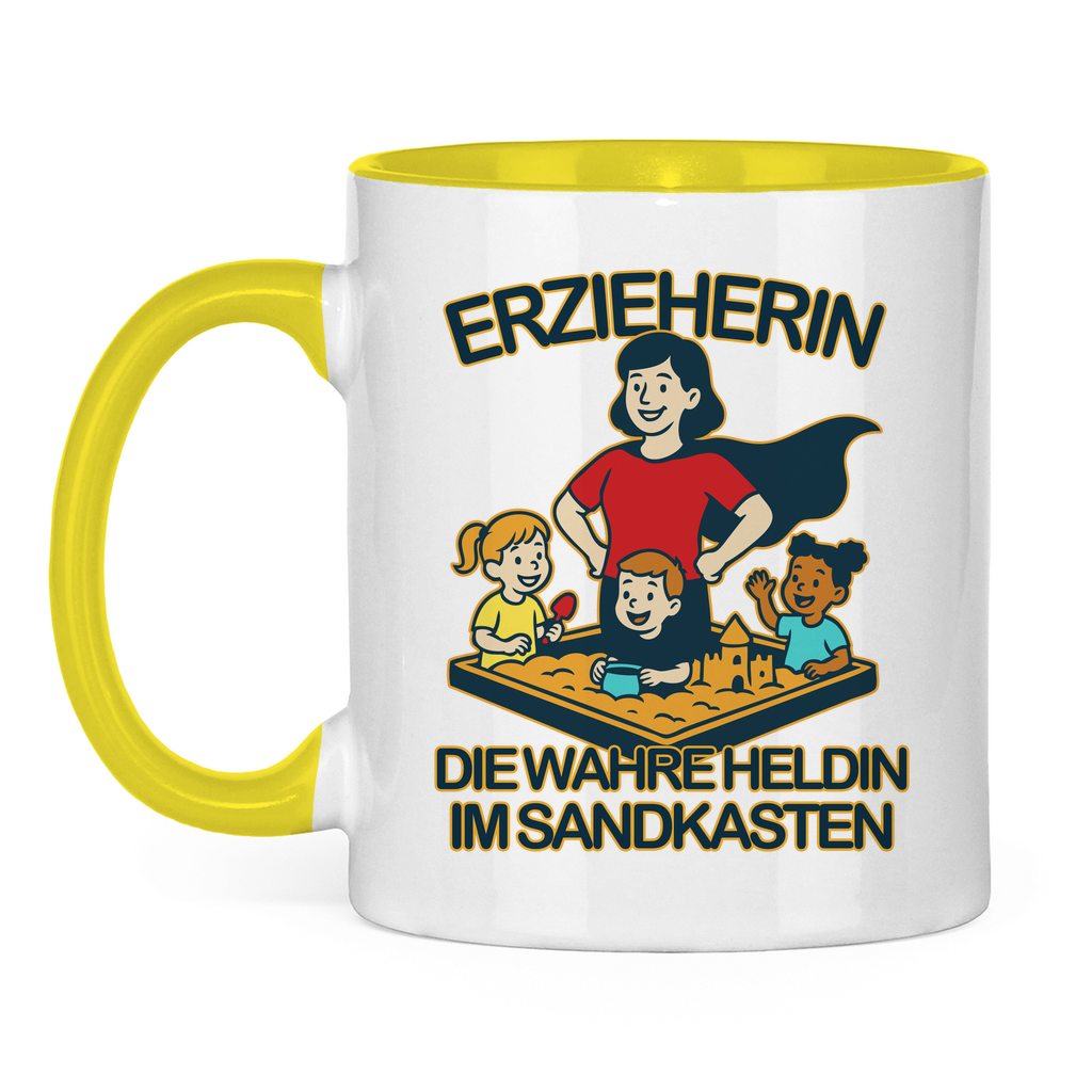Tasse zweifarbig Erzieherin - Die wahre Heldin im Sandkasten