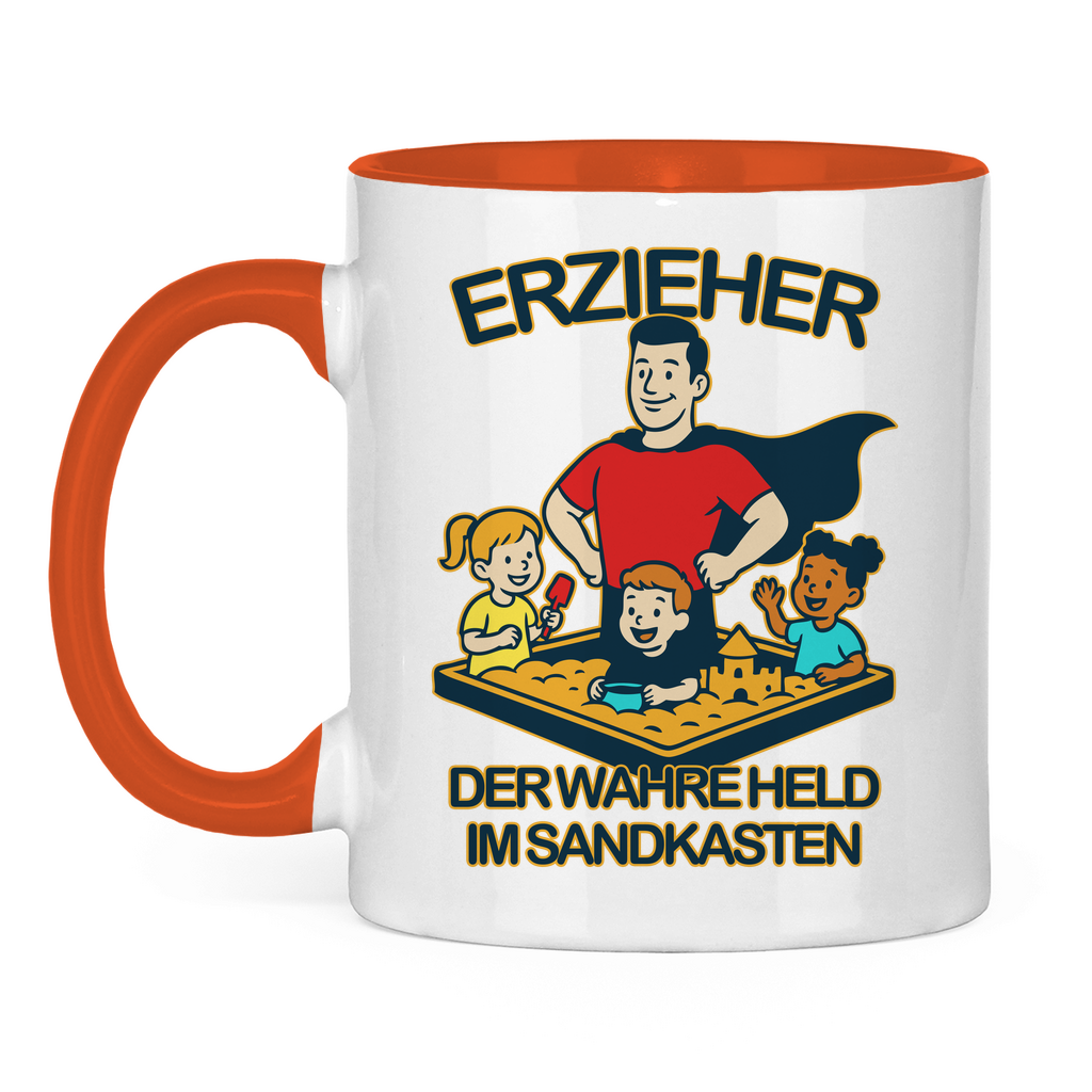 Tasse zweifarbig Erzieher - Der wahre Held im Sandkasten