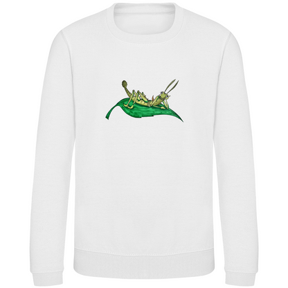 Kinder Sweatshirt Krabbelcrew Dornschrecke Kasimir liegt auf einem Blatt