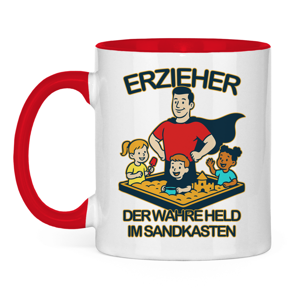 Tasse zweifarbig Erzieher - Der wahre Held im Sandkasten