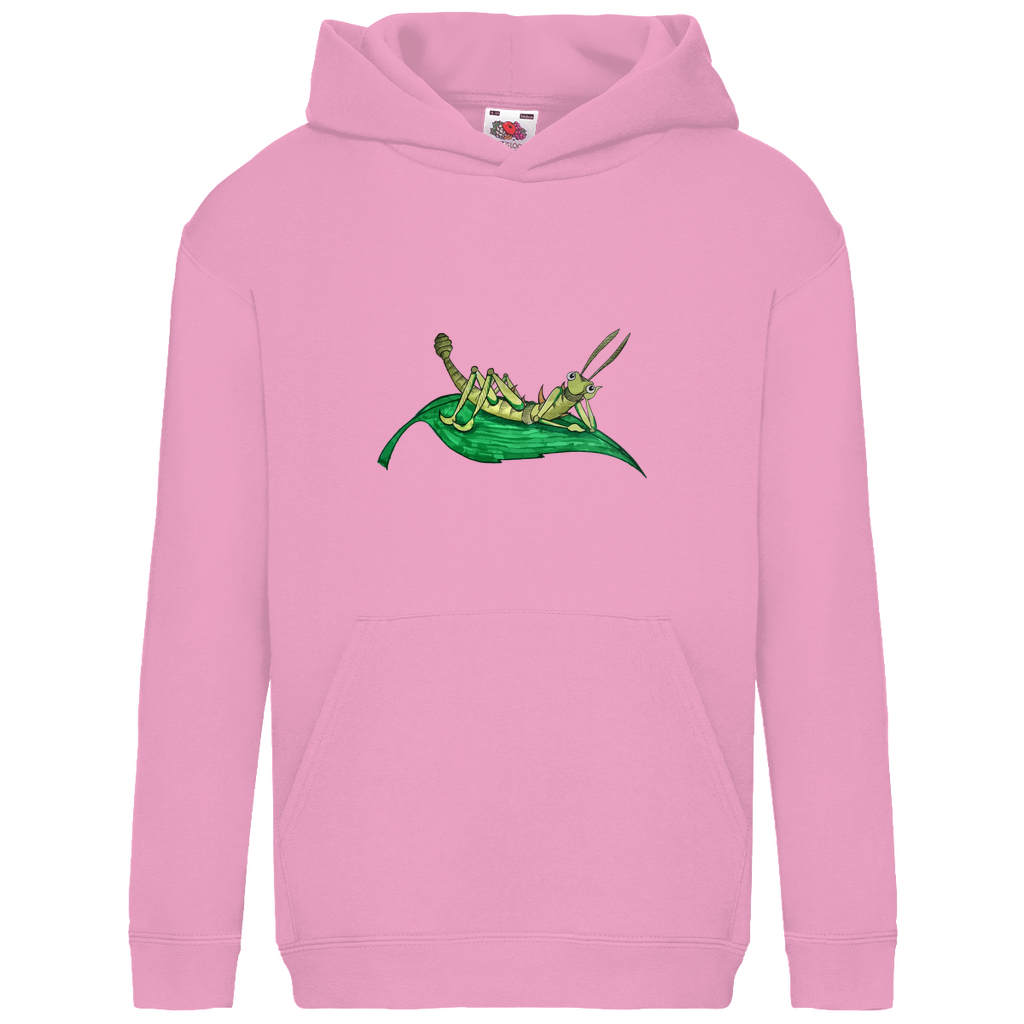 Kids Basic Hoodie Krabbelcrew Dornschrecke Kasimir liegt auf einem Blatt