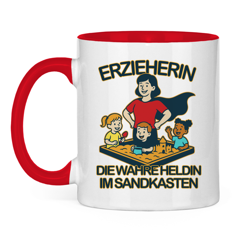Tasse zweifarbig Erzieherin - Die wahre Heldin im Sandkasten