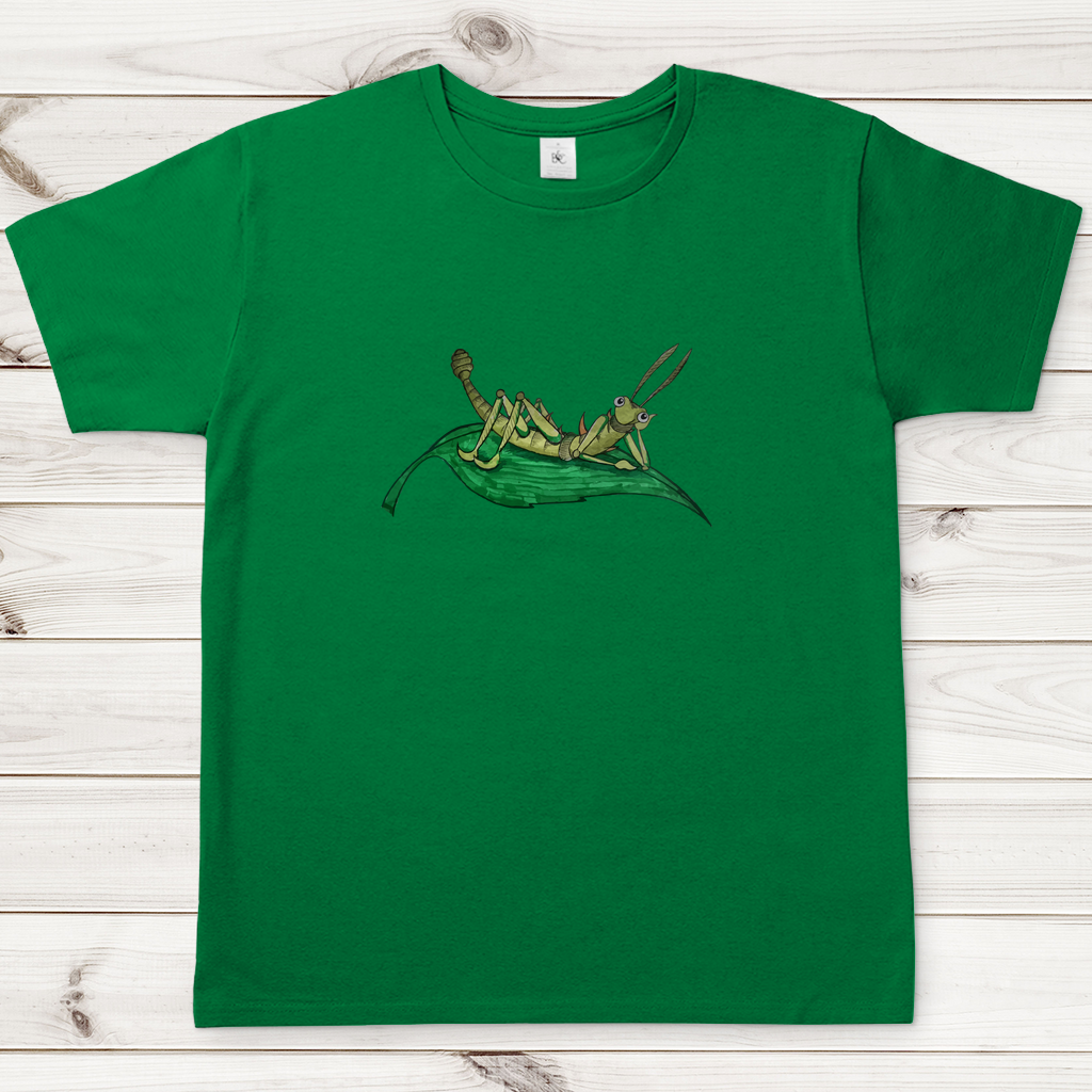 Herren T-Shirt Krabbelcrew Dornschrecke Kasimir liegt auf einem Blatt
