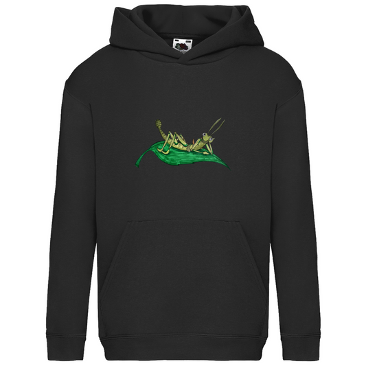 Kids Basic Hoodie Krabbelcrew Dornschrecke Kasimir liegt auf einem Blatt