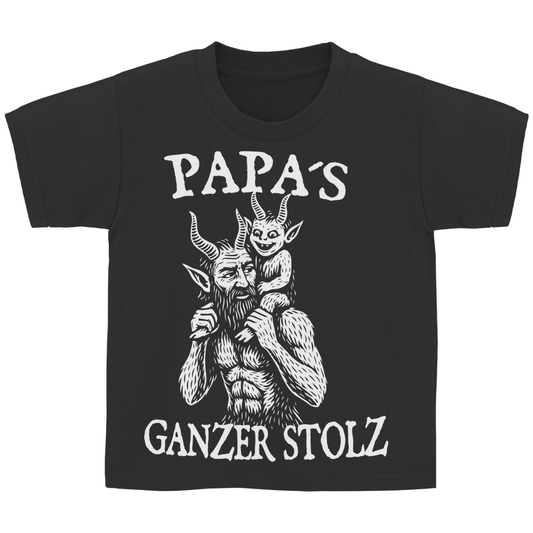 Kinder Basic T-Shirt Papa’s ganzer Stolz – Dämonische Vaterfreuden