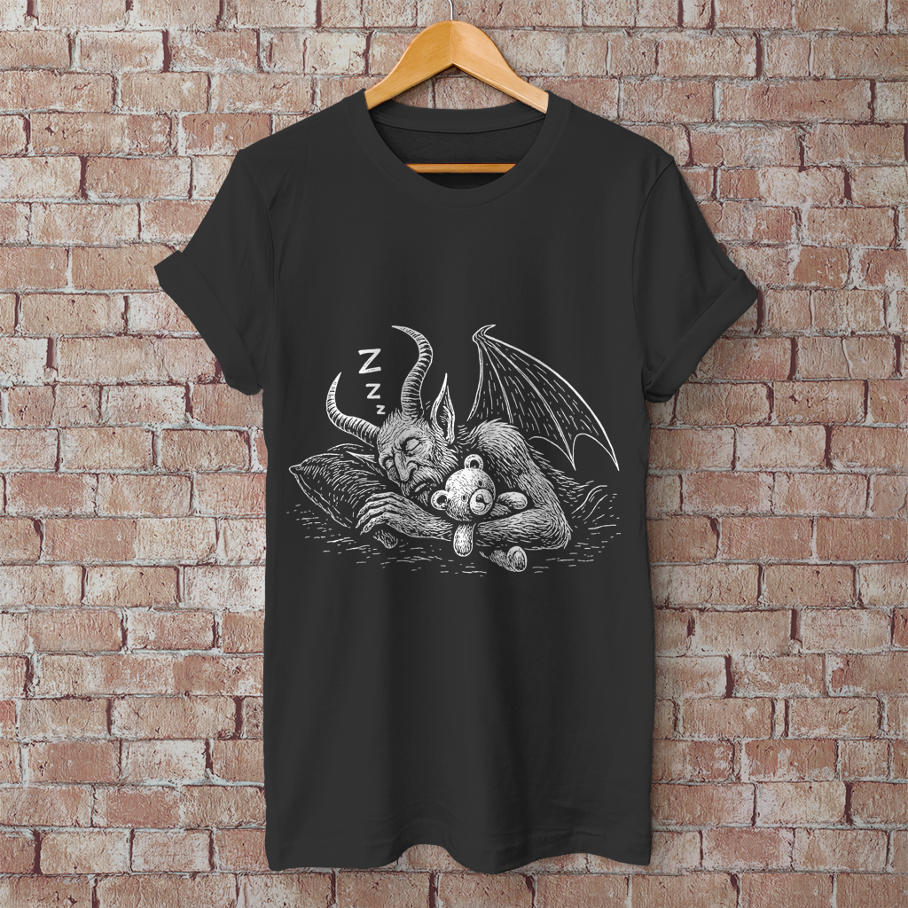 Herren T-Shirt Schlafender Dämon mit Kuschelbär