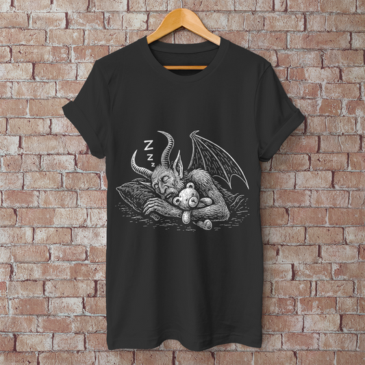 Herren T-Shirt Schlafender Dämon mit Kuschelbär