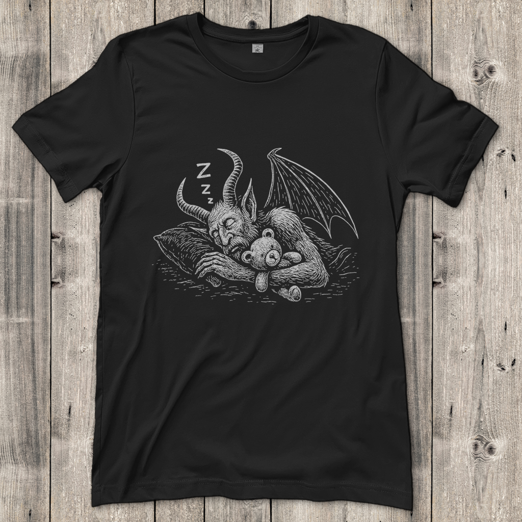 Damen T-Shirt Schlafender Dämon mit Kuschelbär