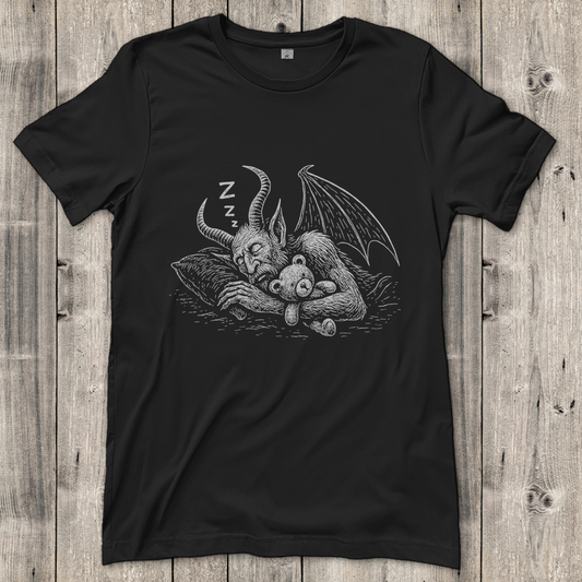 Damen T-Shirt Schlafender Dämon mit Kuschelbär