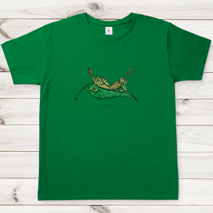Herren T-Shirt Krabbelcrew Dornschrecke Kasimir liegt auf einem Blatt