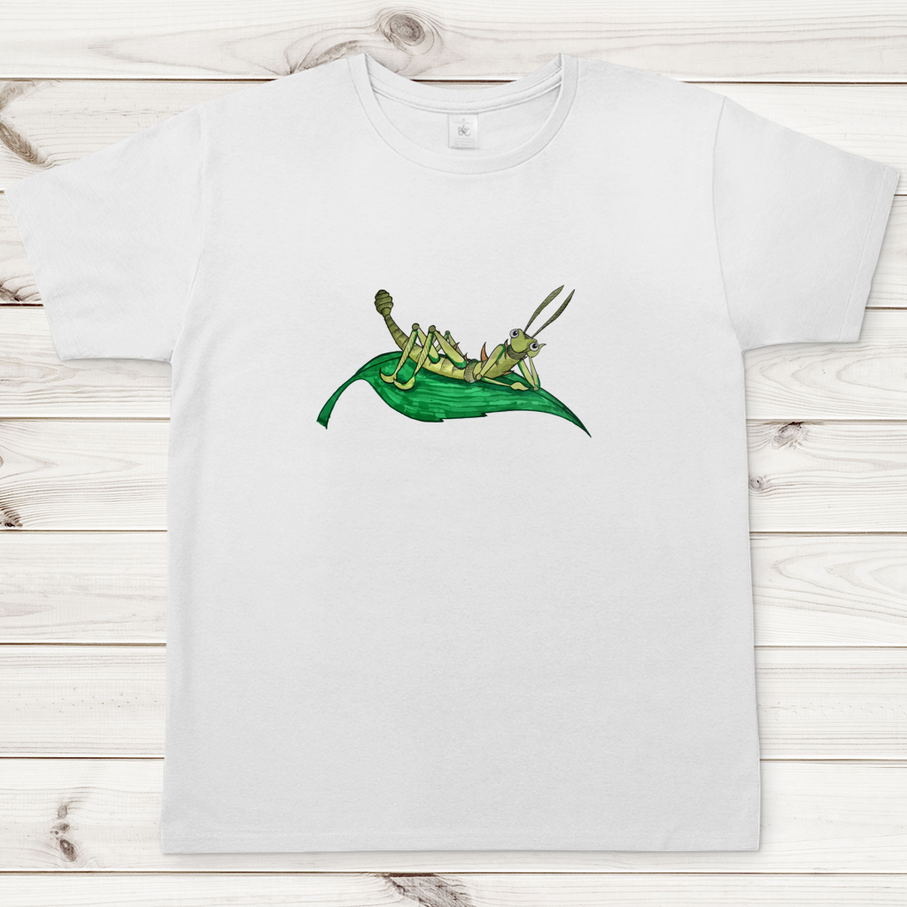 Herren T-Shirt Krabbelcrew Dornschrecke Kasimir liegt auf einem Blatt