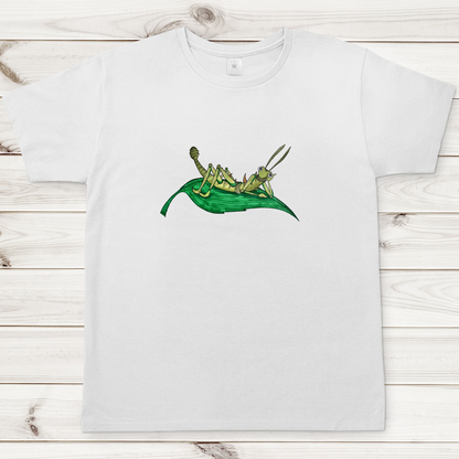 Herren T-Shirt Krabbelcrew Dornschrecke Kasimir liegt auf einem Blatt