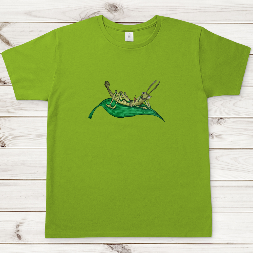 Herren T-Shirt Krabbelcrew Dornschrecke Kasimir liegt auf einem Blatt