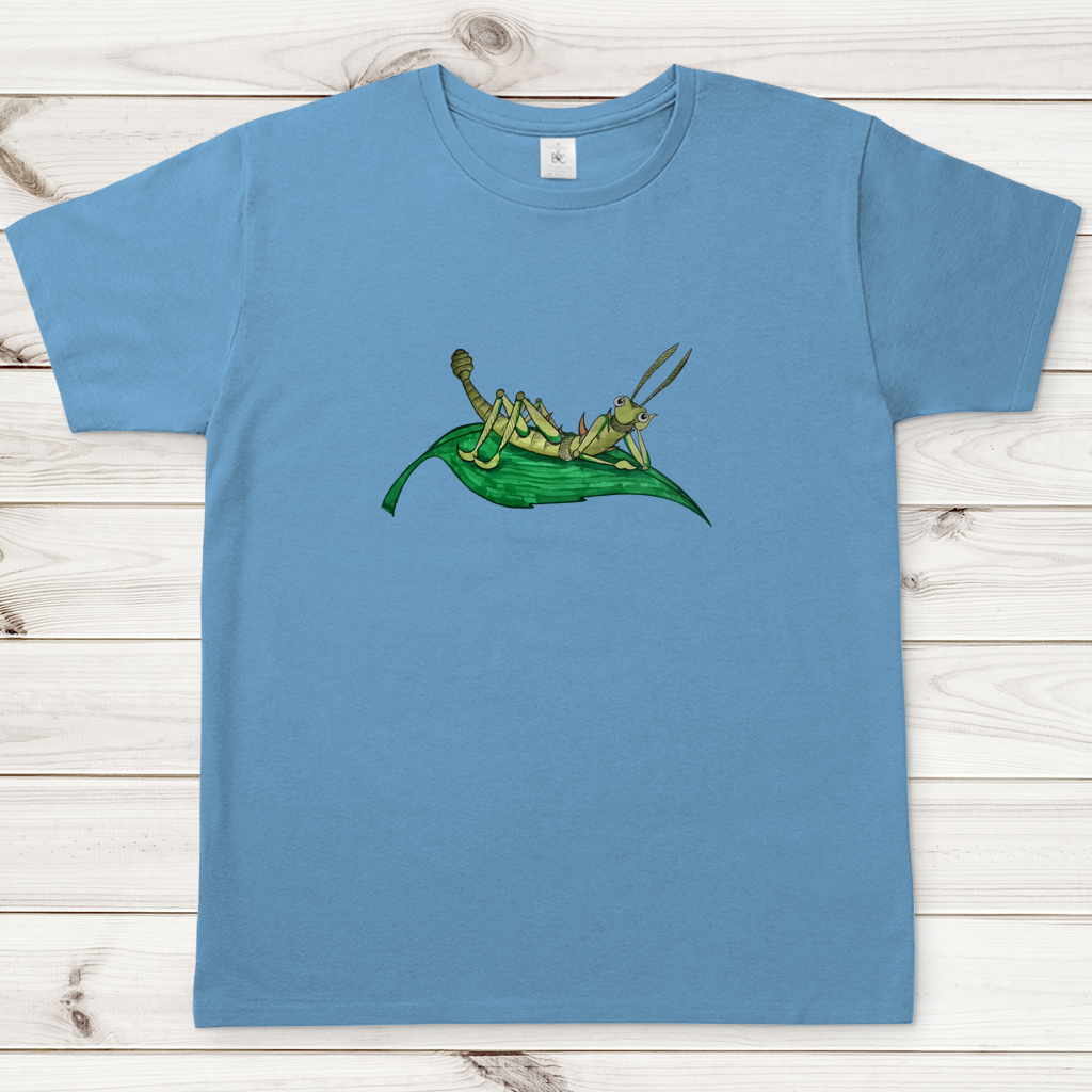 Herren T-Shirt Krabbelcrew Dornschrecke Kasimir liegt auf einem Blatt