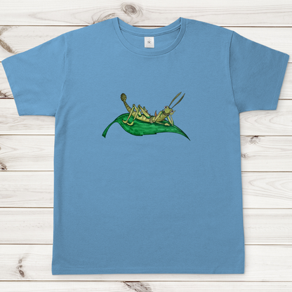 Herren T-Shirt Krabbelcrew Dornschrecke Kasimir liegt auf einem Blatt