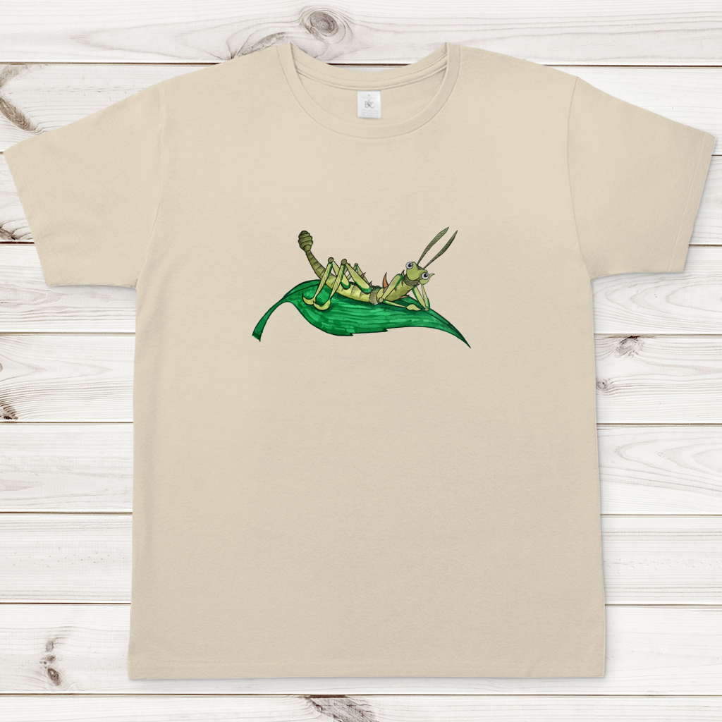 Herren T-Shirt Krabbelcrew Dornschrecke Kasimir liegt auf einem Blatt