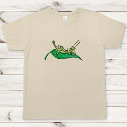 Herren T-Shirt Krabbelcrew Dornschrecke Kasimir liegt auf einem Blatt