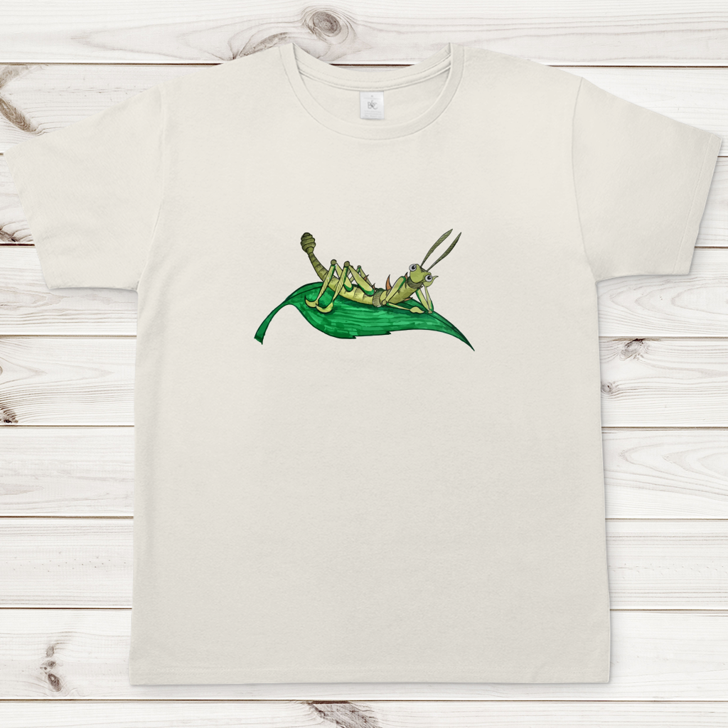 Herren T-Shirt Krabbelcrew Dornschrecke Kasimir liegt auf einem Blatt