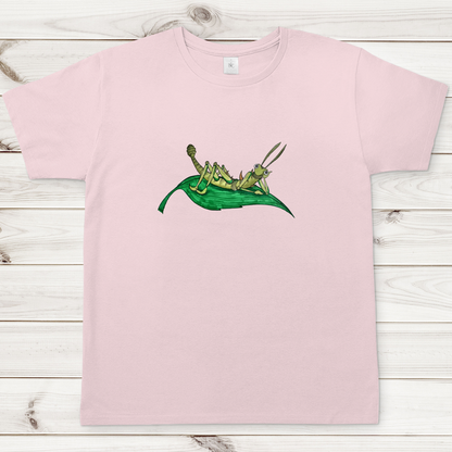Herren T-Shirt Krabbelcrew Dornschrecke Kasimir liegt auf einem Blatt