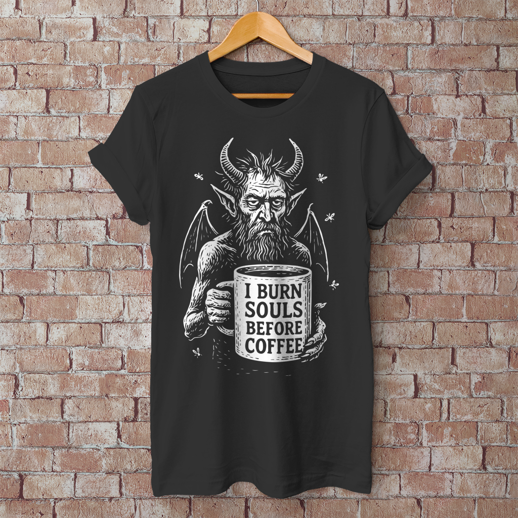 Herren T-Shirt I Burn Souls Before Coffee