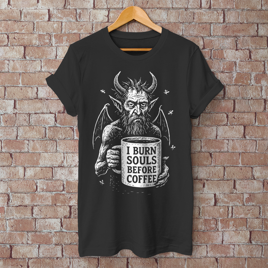 Herren T-Shirt I Burn Souls Before Coffee