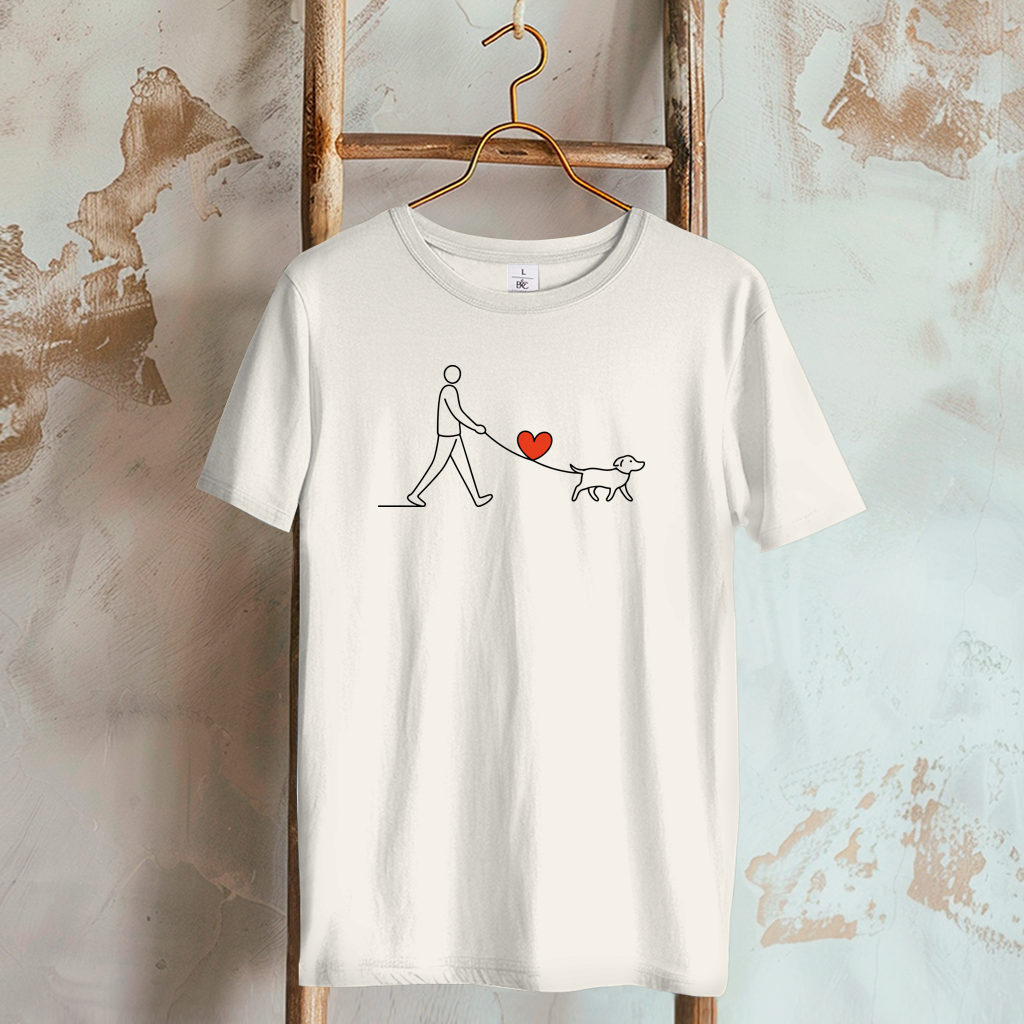 Damen T-Shirt Hundespaziergang mit Herz und Leine