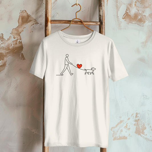 Damen T-Shirt Hundespaziergang mit Herz und Leine