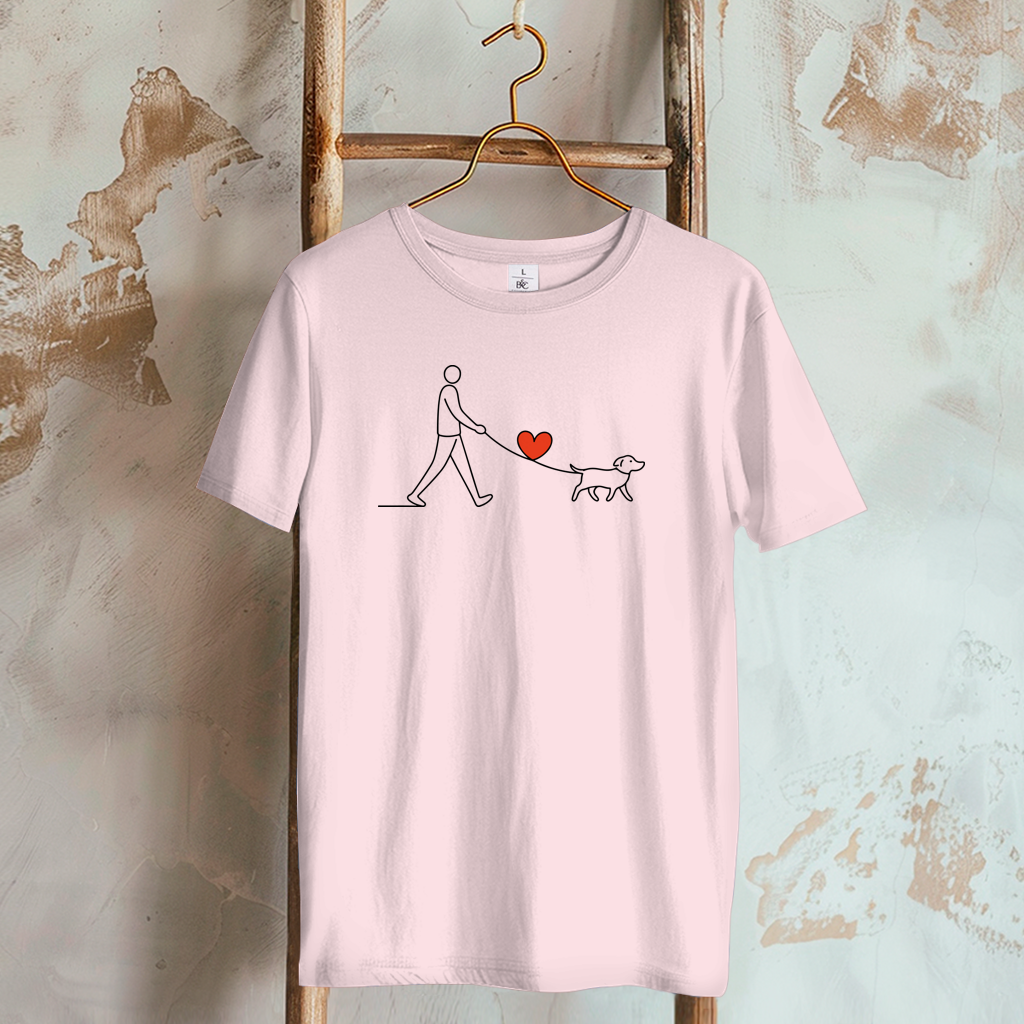 Damen T-Shirt Hundespaziergang mit Herz und Leine