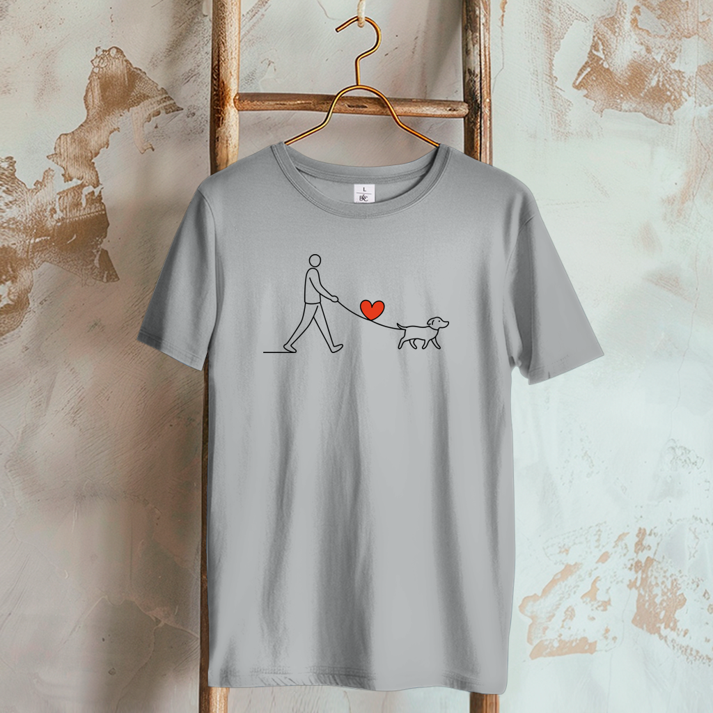 Damen T-Shirt Hundespaziergang mit Herz und Leine