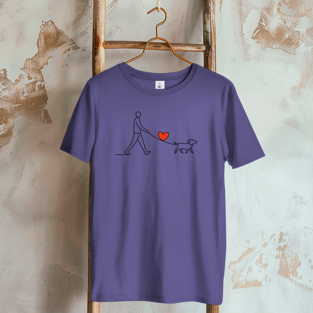 Damen T-Shirt Hundespaziergang mit Herz und Leine