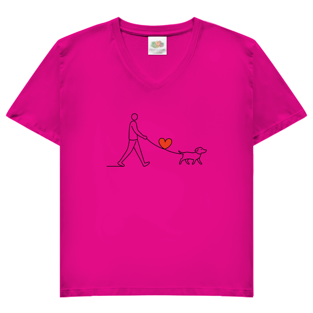 Damen Basic V-Neck Hundespaziergang mit Herz und Leine