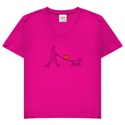 Damen Basic V-Neck Hundespaziergang mit Herz und Leine