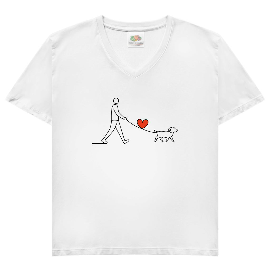 Damen Basic V-Neck Hundespaziergang mit Herz und Leine