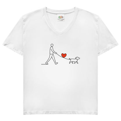 Damen Basic V-Neck Hundespaziergang mit Herz und Leine