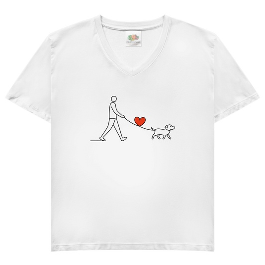 Damen Basic V-Neck Hundespaziergang mit Herz und Leine