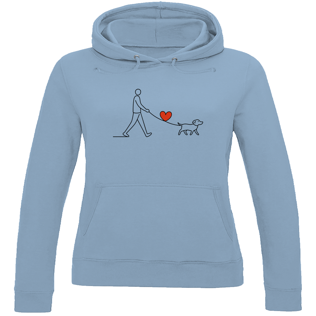 Damen Hoodie Hundespaziergang mit Herz und Leine